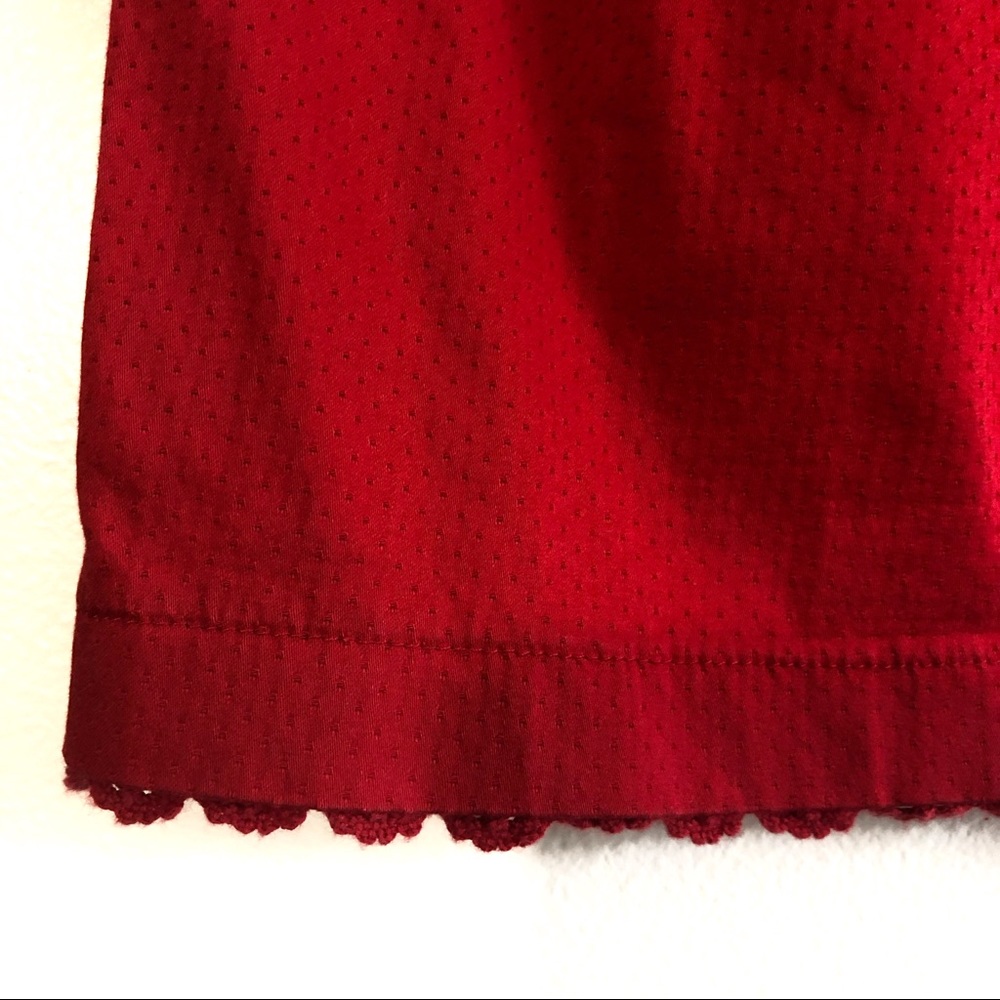 TopShop Red bow button down mini skirt crochet hem - Picture 6 of 8